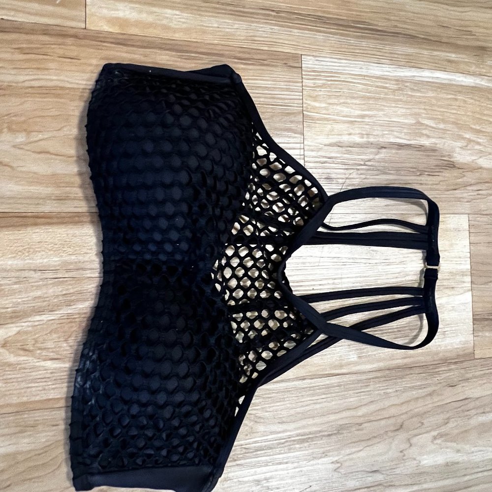 La Blanca Black Halter Bathing Suit Woman's Mesh Top